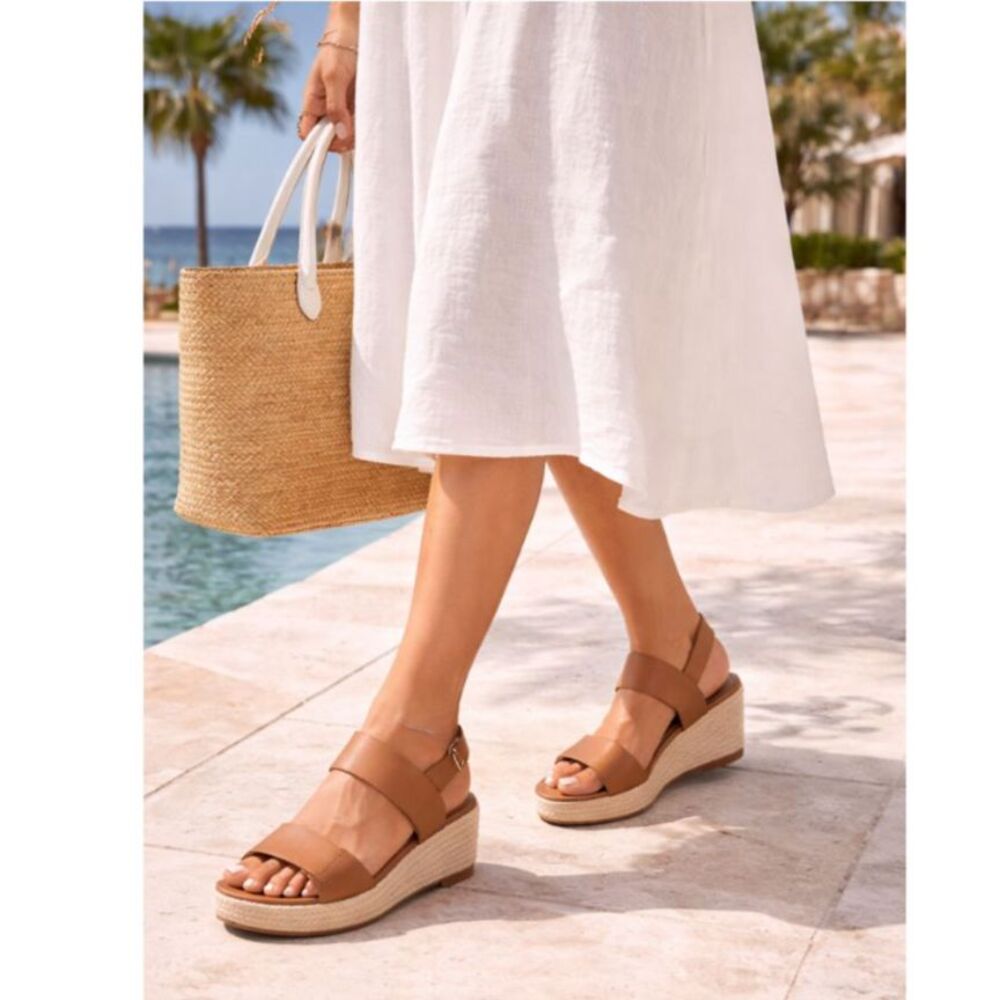 Eileen Fisher Winnie Espadrille Wedge Sandals 8.5 Brown Jute Platform - Picture 2 of 16